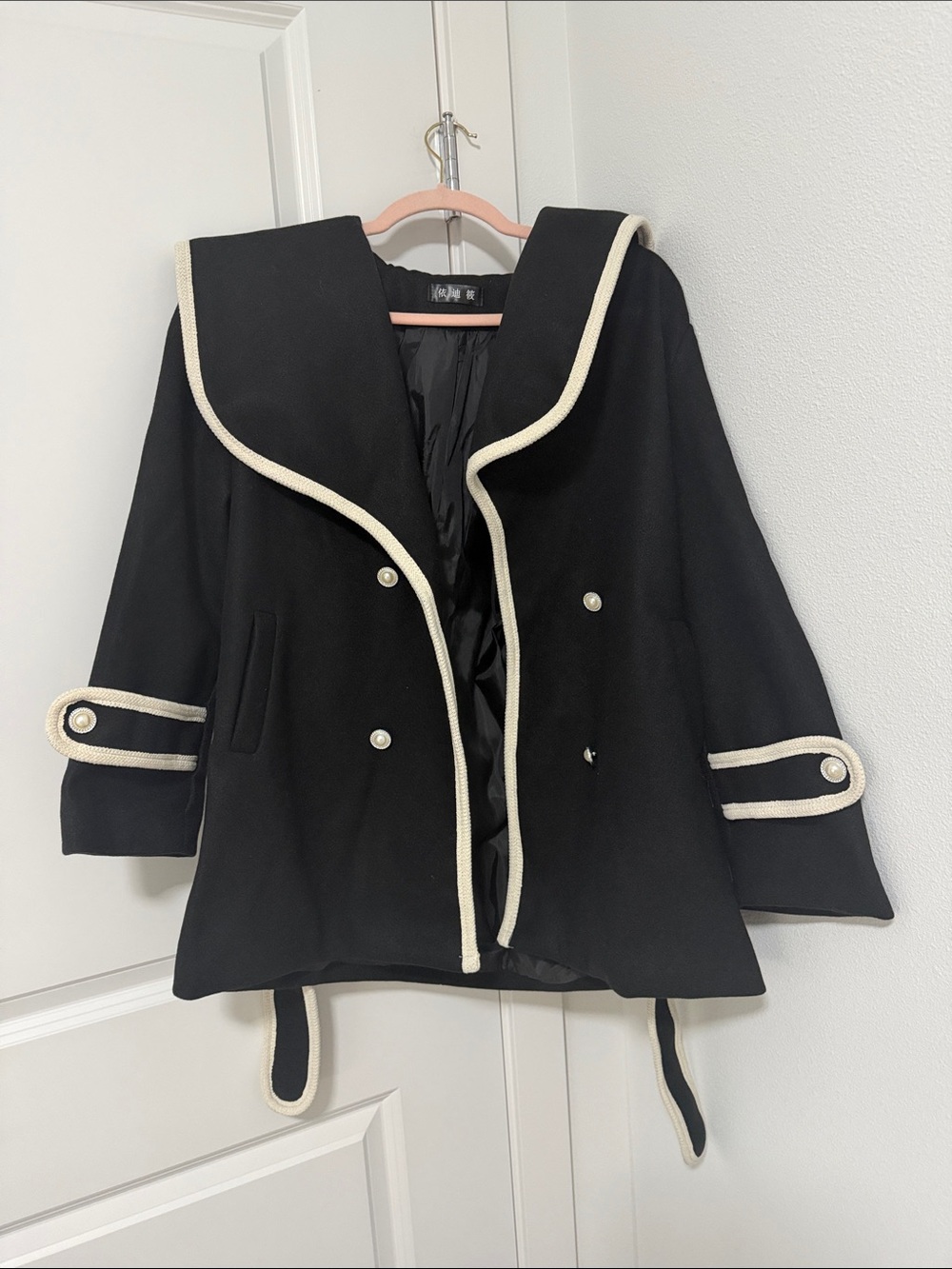 Brand New Women Woolen Warm Tunic Trench Fall Winter Coat Jacket Size S Black - Picture 6 of 9